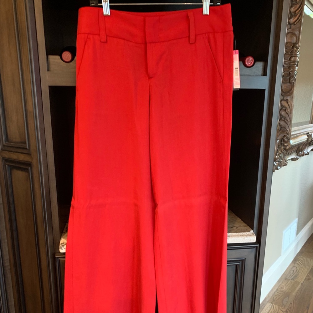Alice + Olivia red wide leg silk pants